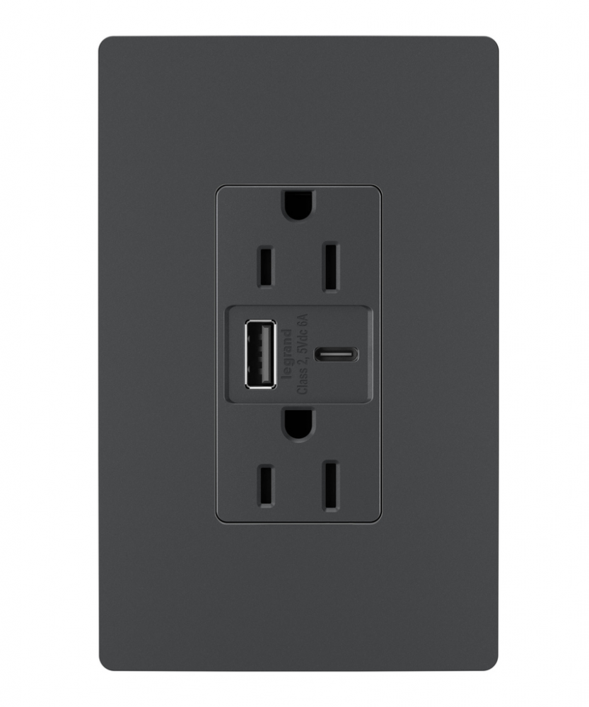 radiant® 15A Tamper-Resistant Ultra-Fast USB Type A/C Outlet, Graphite