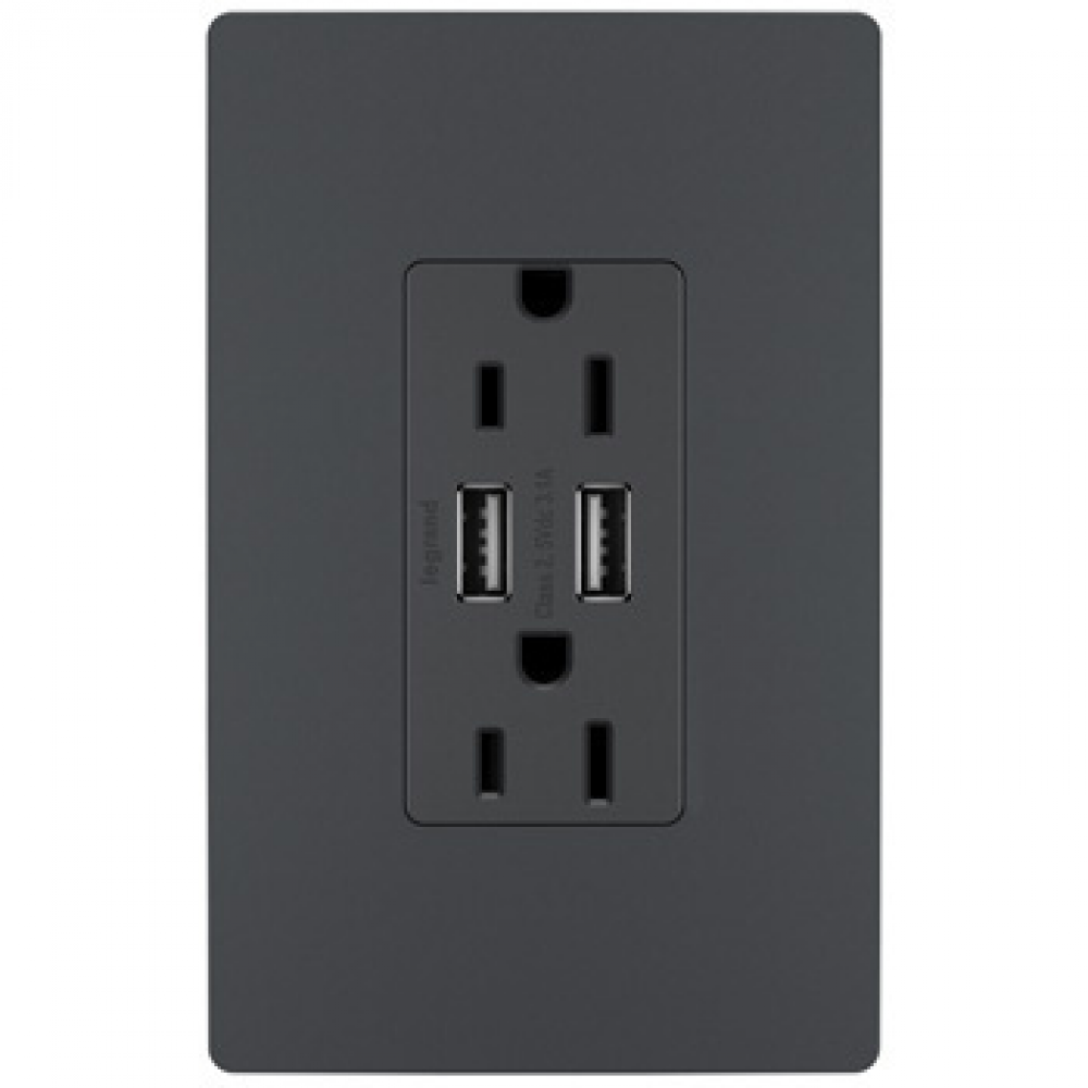 radiant® 15A Tamper-Resistant USB Outlet, Graphite