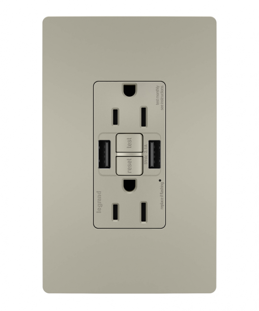 radiant® Tamper-Resistant 15A Duplex Self-Test GFCI Receptacles with SafeLock® Protection, USB Type 