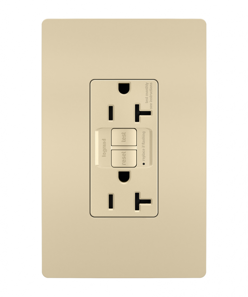 radiant® Tamper-Resistant 20A Duplex Self-Test GFCI Receptacle with SafeLock® Protection, Ivory