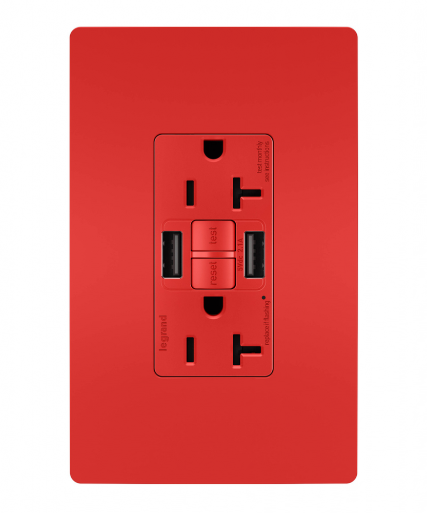 radiant® Tamper-Resistant 20A Duplex Self-Test GFCI Receptacles with SafeLock® Protection, Type A/A 