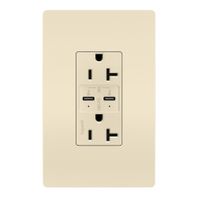 Legrand Radiant TR20USBPDLA - radiant® 20A Tamper Resistant Ultra Fast PLUS Power Delivery USB Type C/C Outlet, Light Almond