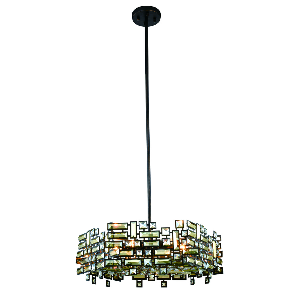 Picasso Collection Chandelier D:24 H:8 Lt:6 Dark Bronze Finish Royal Cut Golden Teak