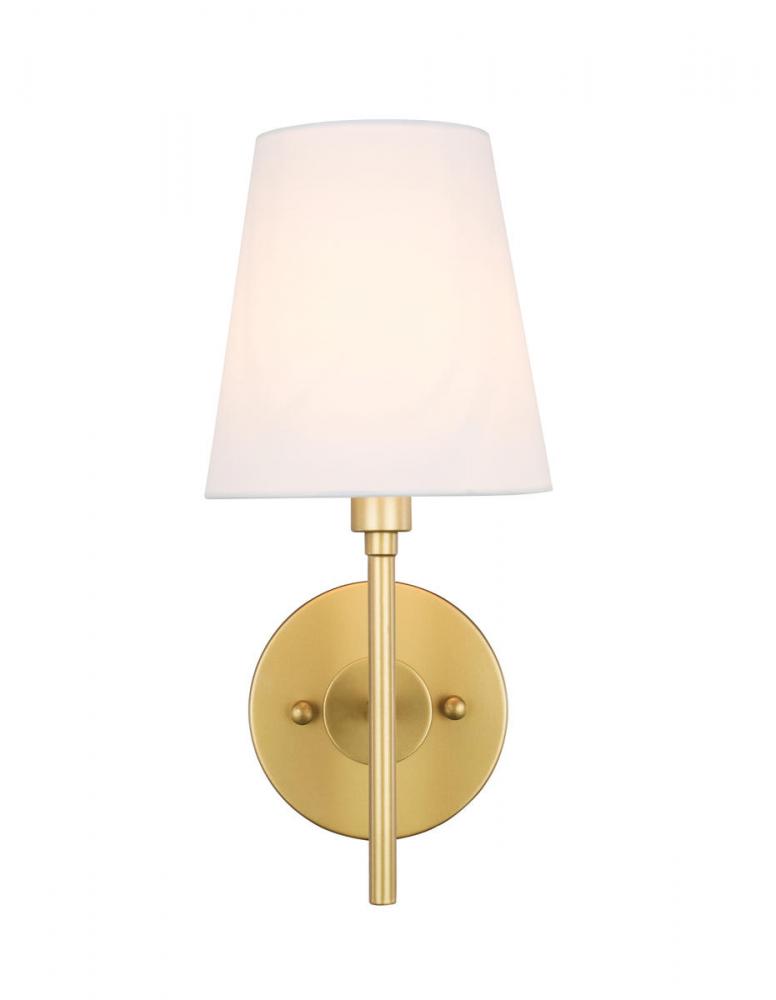 Cason 1 Light Brass Amd White Shade Wall Sconce