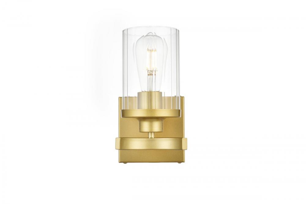 Saanvi 1 Light Brass and Clear Bath Sconce