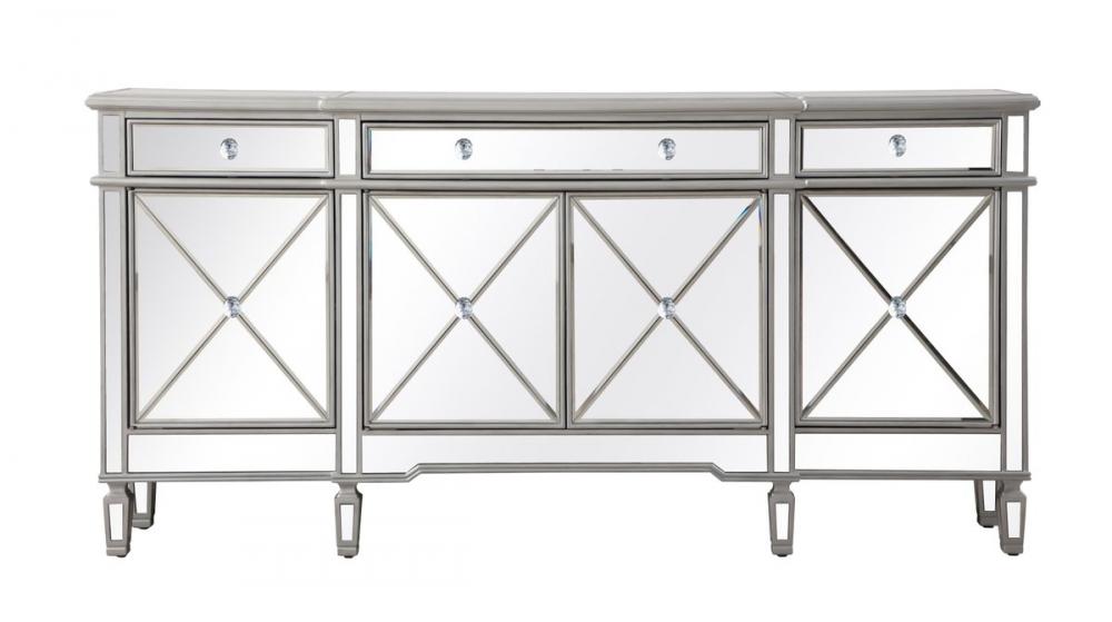 72 Inch Mirrored Credenza in Silver