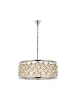 Elegant 1214D25PN-GT/RC - Madison 6 Light Polished Nickel Chandelier Golden Teak (Smoky) Royal Cut Crystal