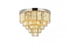 Elegant 1231F32PN-GT/RC - Sydney 17 light polished nickel Flush Mount Golden Teak (Smoky) Royal Cut Crystal