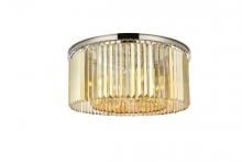 Elegant 1238F31PN-GT/RC - Sydney 8 light polished nickel Flush Mount Golden Teak (Smoky) Royal Cut Crystal