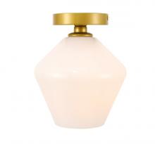 Elegant LD2255BR - Gene 1 Light Brass and Frosted White Glass Flush Mount