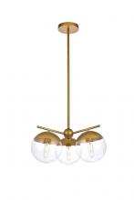 Elegant LD6133BR - Eclipse 3 Lights Brass Pendant With Clear Glass