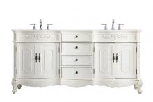 Elegant VF10172DAW - 72 Inch Double Bathroom Vanity in Antique White