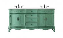 Elegant VF10172DVM-VW - 72 Inch Double Bathroom Vanity in Vintage Mint with Ivory White Engineered Marble