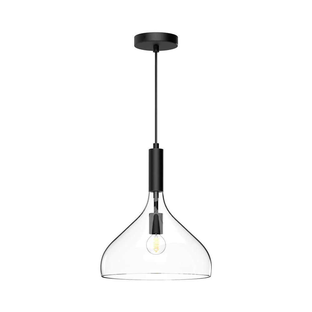 Belleview 12-in Clear Glass/Matte Black 1 Light Pendant