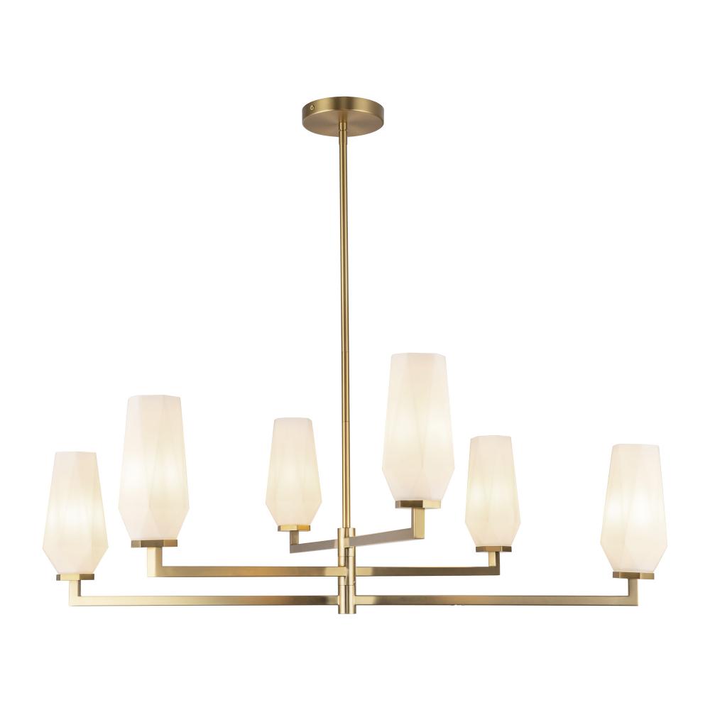 Krysta 35-in Brushed Gold/Opal Glass 6 Lights Chandelier