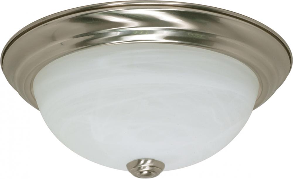 2 Light - 11" Flush with Alabaster Glass - Brushed Nickel Finish