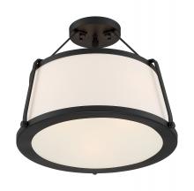 Nuvo 60/6998 - Cutty - 3 Light Semi-Flush with Fabric Shade - Matte Black Finish