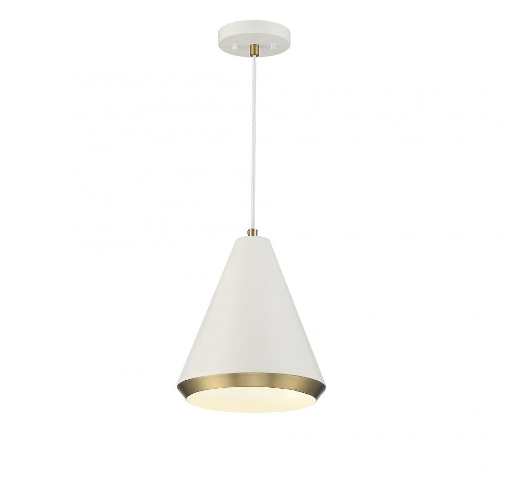 1-Light Pendant in White with Natural Brass