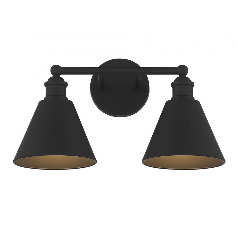 2-Light Bathroom Vanity Light in Matte Black