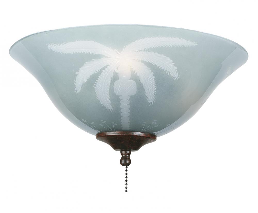 13 inch Glass Bowl - Etched Tropical