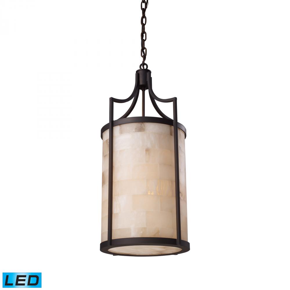 Three Light Aged Bronze Drum Shade Pendant