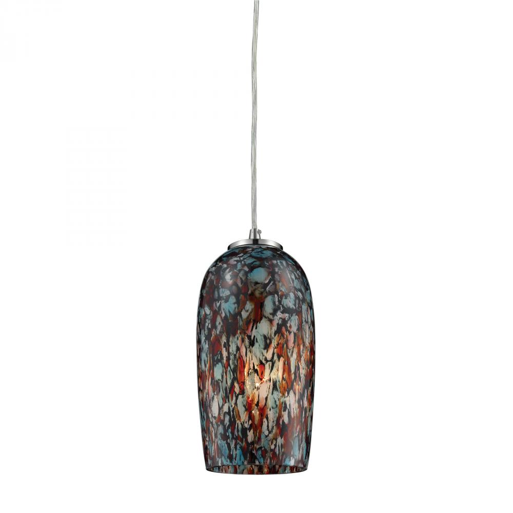 Collage 1-Light Mini Pendant in Satin Nickel with Multi-colored Glass